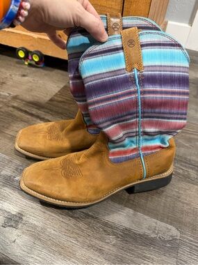 Twisted X Kids Western Boots - Tan Leather with Blue and Purple Striped Shaft